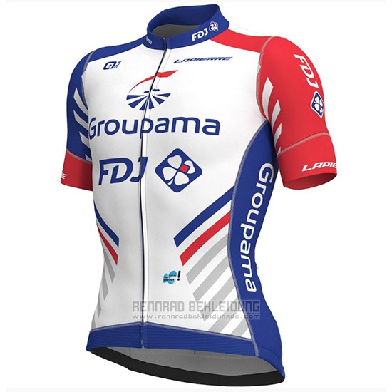 2018 Fahrradbekleidung Groupama FDJ PRS Wei und Blau Trikot Kurzarm und Tragerhose